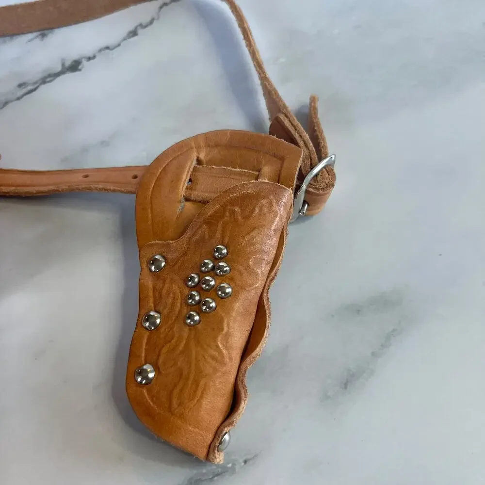 Vintage Branson Leather Kids Cowboy Belt Mini Holster Canteen Western Souvenir